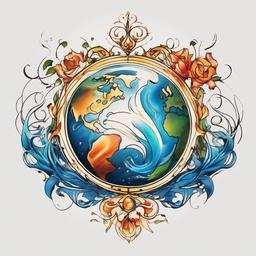 earth water air fire tattoo  simple color tattoo,white background