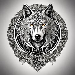 Celtic Tattoo Wolf,Celtic-style tattoo that features the untamed spirit of the wolf. , color tattoo design, white clean background