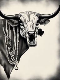 Vintage cow skull tattoo: Antique charm, a nod to the past.  black and white tattoo style