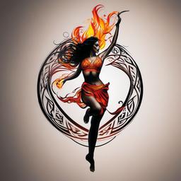 fire dancer dmb tattoo  simple color tattoo,white background