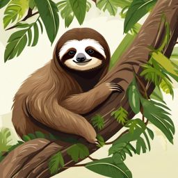 Sloth Clipart in a Tree,Relaxed sloth leisurely resting in a tall tree, an emblem of leisure and taking it slow. 