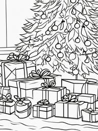 Presents Under Tree Coloring Pages - Gifts Waiting to be Opened  minimal black outline printable sheet, coloring page