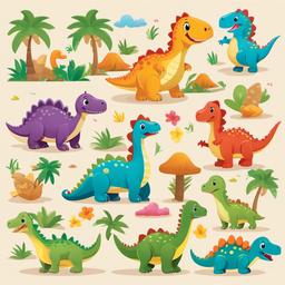 Cute Clipart Dinosaur,Collection of cute and charming dinosaur illustrations  vector clipart
