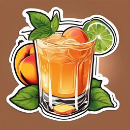 Ginger Peach Smash sticker- Bourbon, fresh peaches, ginger, and mint, muddled together for a flavorful and aromatic smash cocktail., , color sticker vector art