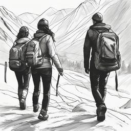 drawing of best friends on an adventure together  minimal rough sketch scribbles,doodles,black and white