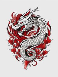 Dragon Tattoo Japanese Style - Tattoo with a Japanese-inspired style featuring a dragon.  simple color tattoo,minimalist,white background