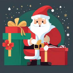 December clipart - Santa Claus with a gift bag  color,minimalist,vector clipart