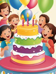 birthday clipart,blowing out candles on a giant cake 