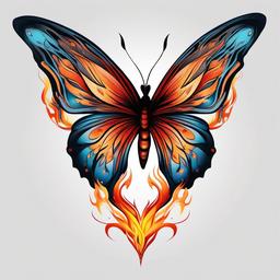 butterfly flames tattoo  simple color tattoo, minimal, white background