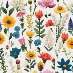 Alpine Flower Diversity clipart - Diverse array of alpine flowers, ,vector color clipart,minimal