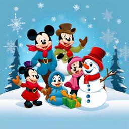 Disney clipart - Disney characters building a snowman  