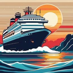Cruise Ship Sticker - Oceanic voyage, ,vector color sticker art,minimal