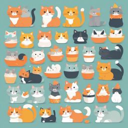 Cat Clipart,Creating adorable cat-themed merchandise  simple, 2d flat