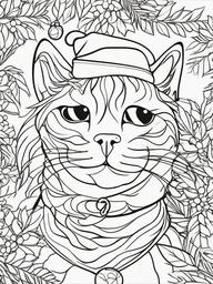 Christmas Cat Coloring Sheet  outling,coloring pages,black and whit