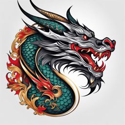 Tattoo dragon neck, Artistic dragon tattoos that elegantly adorn the neck.  color, tattoo style pattern, clean white background