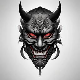 black and grey hannya mask  simple color tattoo,white background,minimal