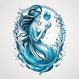 Aquarius tattoo: Imaginative designs capturing the essence of the water bearer, reflecting individuality and creativity.  color tattoo style, minimalist, white background