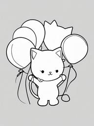 Kitty with Balloons Coloring Pages - Kitty Holding Heart-Shaped Balloons  minimal black outline printable sheet, coloring page