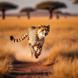 Cute Cheetah Sprinting in the African Savannah 8k, cinematic, vivid colors