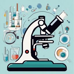 Microscope Clipart - Scientific microscope zooming in on a microscopic world.  color clipart, minimalist, vector art, 