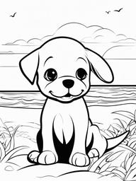 Puppy at the Beach Coloring Pages - Fun in the Sun with a Puppy  minimal black outline printable sheet, coloring page