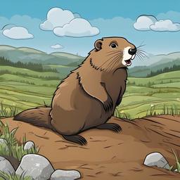 Groundhog cartoon - burrowing animal known for weather prediction  