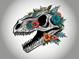 floral dinosaur skull tattoo  simple vector color tattoo
