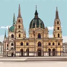 Vienna clipart - St. Stephen's Cathedral and Vienna cityscape, ,color clipart vector style