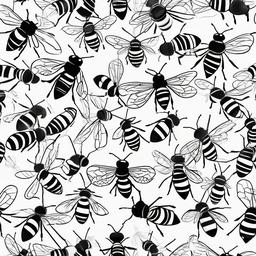 drawing of a bee swarm  minimal rough sketch scribbles,doodles,black and white