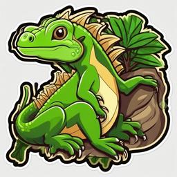 Iguana cartoon - green, tree-dwelling lizard  cartoon sticker style