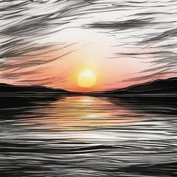 drawing of water reflecting the sunset  minimal rough sketch scribbles,doodles,black and white