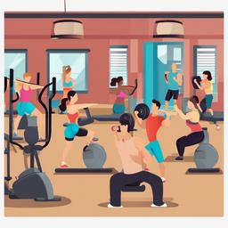 Gym clipart - gym with a group class  clipart