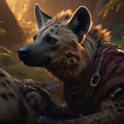 Hyena Companion of a Barbarian in the Wilderness detailed matte painting, deep color, fantastical, intricate detail, splash screen, complementary colors, fantasy concept art, 8k resolution trending on artstation unreal engine 5