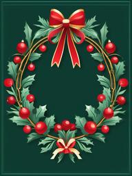 Christmas Ornament clipart - ornament with a wreath design  color,minimalist,vector clipart