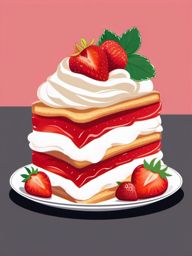 Strawberry Shortcake Clipart - A slice of strawberry shortcake with whipped cream.  color vector clipart, minimal style