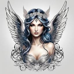 guardian angel fairy tattoo  simple color tattoo,white background