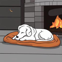 Sleep clipart - dog curled up sleeping by a fireplace  color,minimalist,vector clipart