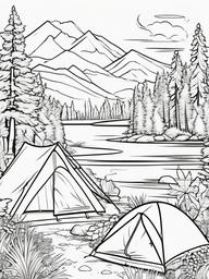 Autumn Camping Coloring Pages - Fun Adventure in Nature  minimal black outline printable sheet, coloring page