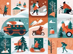 Winter Time Activities clipart - Collage of winter activities, ,vector color clipart,minimal