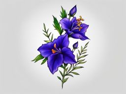 Larkspur tattoo, Tattoos inspired by the colorful and charming larkspur flower.  vivid colors, white background, tattoo design