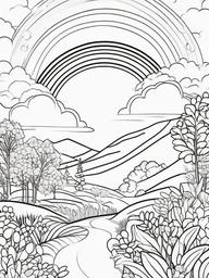 Rainbow Coloring Page - Rainbow with nature-themed embellishments.  easy,simple,minimal,coloring pages,black and white outline