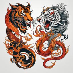 Tattoo Dragon and Tiger - Tattoos featuring both dragon and tiger motifs for a powerful design.  simple color tattoo,minimalist,white background