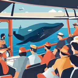 Whale clipart - whale watching tour boat with passengers  color,minimalist,vector clipart