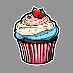 Cupcake Sticker - Delightful treat, ,vector color sticker art,minimal