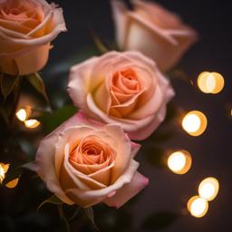 Valentines Day background - Soft-focus roses with glowing fairy lights in the background  