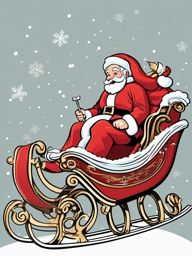 Clip art Santa and sleigh, Santa Claus on his magical sleigh.  simple, 2d flat