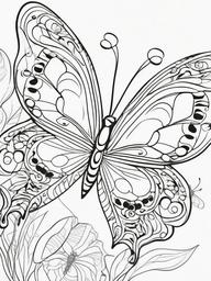 Cartoon Butterfly Coloring Pages - Whimsical Butterflies with Fun Features  minimal black outline printable sheet, coloring page