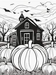 Pumpkin with Ghosts Flying Coloring Pages - Haunting Spirits Above the Pumpkin Patch  minimal black outline printable sheet, coloring page