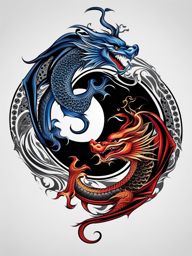 Yin yang dragon tattoo, Tattoos that blend the symbolism of yin and yang with dragon imagery.  color, tattoo style pattern, clean white background