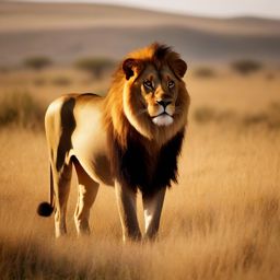 Lion Clipart in a Savannah,Majestic lion in a vast savannah, the embodiment of courage and strength. 